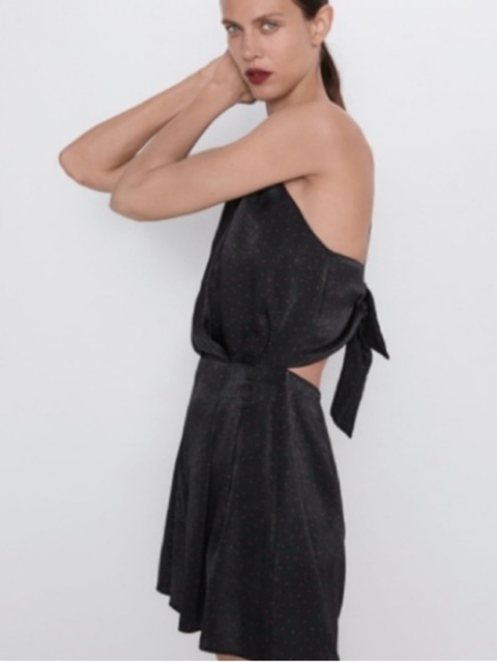 Zara Red & Black Polka Dot Backless Tie-Back Mini Romper